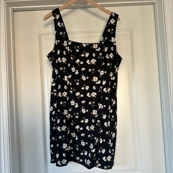 Old Navy | Square Neck Linen Blend Dress - Black & White Floral Mini - NWOT - Picture 2 of 9